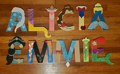 Disney Princess Alphabet Letters, Princess Name Letters, Disney Sorority, Disney Princess Letter, Disney Princess Theme Birthday Party, Princess Letters, Wooden Letter Ideas, Disney Princess Names, Toddler Bedroom Decor