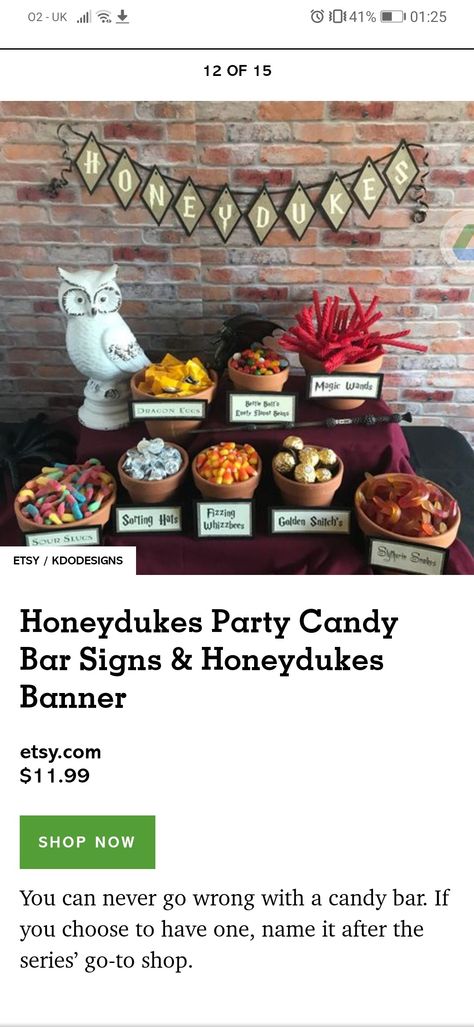 Honey Dukes Candy Bar, Honey Dukes Candy, Candy Bar Diy, Honey Dukes, Diy Candy Bar, Candy Bar Sign, Candy Bar Party, Bar Diy, Golden Snitch