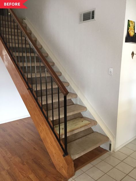 Carpeted Open Stairs, Carpet Floating Stairs, Open Stairs To Closed Stairs, Floating Stairs Carpet, Open Stairs With Carpet, Floating Stairs With Carpet, Closing Open Stairs, How To Close Open Stairs, How To Close Off Open Stairs