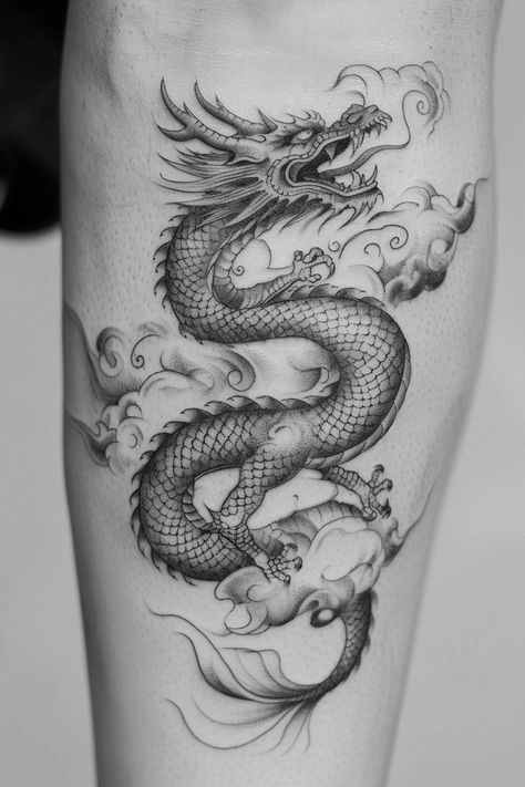 Cloud Dragon Tattoo, Dragon Tattoo With Clouds, Dragon Clouds Tattoo, Dragon Tattoo Bicep, Dragon Tattoo Upper Arm, Egypt Tattoo Design, Bicep Tattoo Men, Best Neck Tattoos, Small Dragon Tattoos