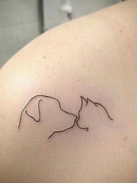 Adorable and simple cat and dog tattoo. Great for the animal lover, yet isn't tacky !! Animal Lover Tattoo, Cat Lover Tattoo, Cat Outline Tattoo, Cat And Dog Tattoo, Cat Tattoo Simple, Tattoos For Dog Lovers, Dog Paw Tattoo, Vegan Tattoo, Bunny Tattoos