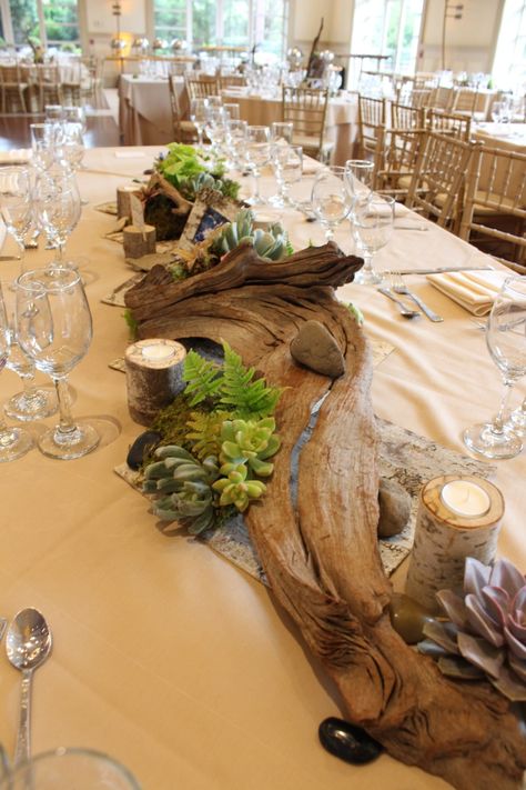 Succulent Wedding Table, Driftwood Wedding, Succulent Wedding Decor, Driftwood Centerpiece, Birch Candles, Driftwood Table, Succulent Centerpieces, Organic Decor, Driftwood Crafts