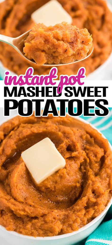 Warm and buttery Instant Pot Mashed Sweet Potatoes are deliciously sweet and can be ready on your plate in under 30 minutes! #RealHousemoms #sweetpotatoes #instantpot #sidedish #thanksgiving Mashed Sweet Potatoes Healthy, Sweet Potato Varieties, Smashed Sweet Potatoes, Sweet Potato Recipes Mashed, Boiling Sweet Potatoes, Steamed Sweet Potato, Cooking Sweet Potatoes, Cranberry Sauce Homemade, Easy Instant Pot Recipes