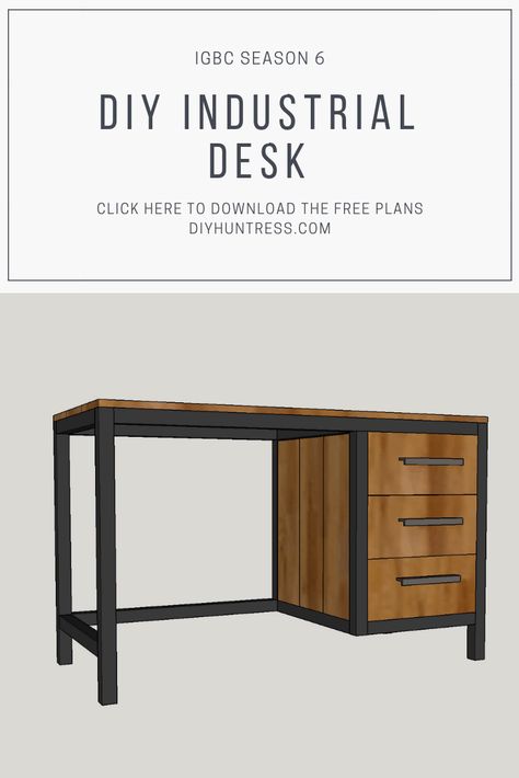 Instagram Builder's Challenge (IGBC) Season 6: DIY Industrial Desk - DIY Huntress Industrial Desk Diy, Female Pics, Diy Huntress, Desk Build, Wooden Dog Bed, Desk Diy, Desk Plans, Industrial Desk, Metal Furniture Design