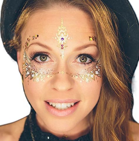 Masquerade Tattoo, Temporary Face Tattoo, Gold Face Paint, Gold Temporary Tattoo, Eye Face Painting, White Masquerade, Temporary Face Tattoos, Festival Face Paint, Tattoo Festival