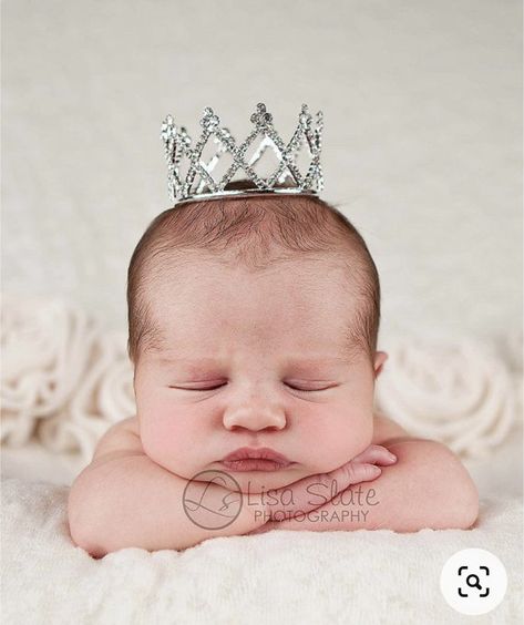 Newborn Photo With Crown, Glam Newborn Photoshoot, Newborn Crown Pictures, Princess Newborn Photography, Princess Newborn Pictures, Victorian Tiara, Crocheted Crown, Fire Hat, Newborn Photo Pose