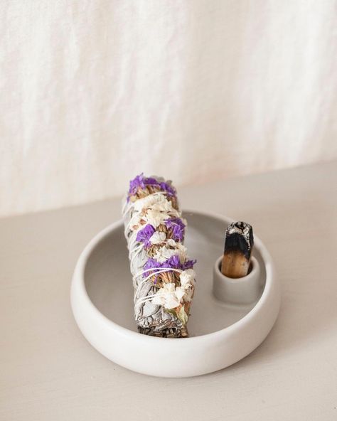 palo santo holder - our beloved & popular piece, that also has space to hold your crystals, sage or anything else that you wish to pair it with!🌝 #handmadewithlove #clay #sustainability #conciousness #slowliving Clay Palo Santo Holder, Crystal Holder, Incense Holder, Slow Living, Incense, Sustainability, Tray, Ceramics, Crystals