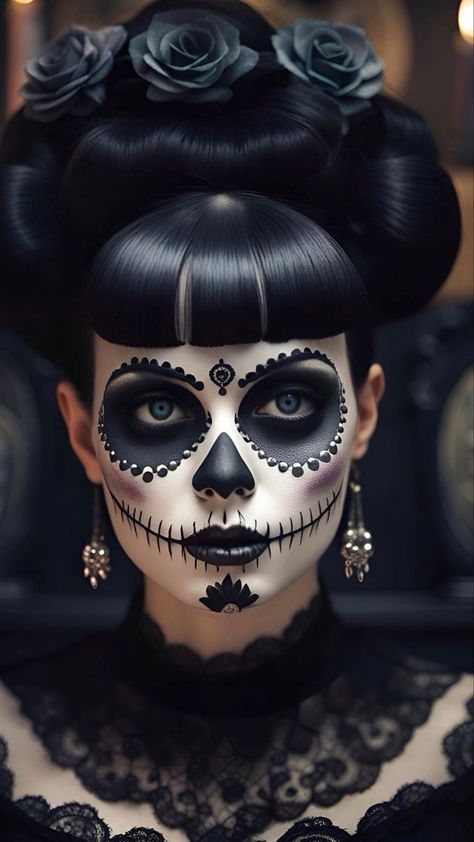 Candy Skull Makeup, Sugar Skull Art Drawing, Halloween Makeup Sugar Skull, Day Of The Dead Mask, Sugar Skull Artwork, Halloween Digital Art, Halloween Makeup Diy, Halloween Accessories Hair, Sugar Skull Makeup