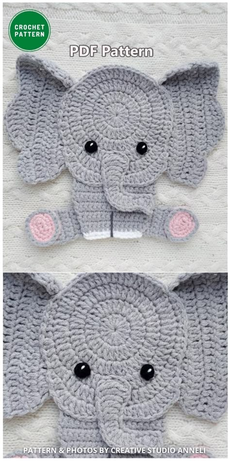 Crochet Animal Applique Patterns Free, Crochet Applique Patterns Free Animal, Crochet Animal Applique, Applique Patterns Free, Crochet Applique Patterns, Crochet Elephant Pattern, Crochet Appliqué, Crochet Applique Patterns Free, Baby Applique