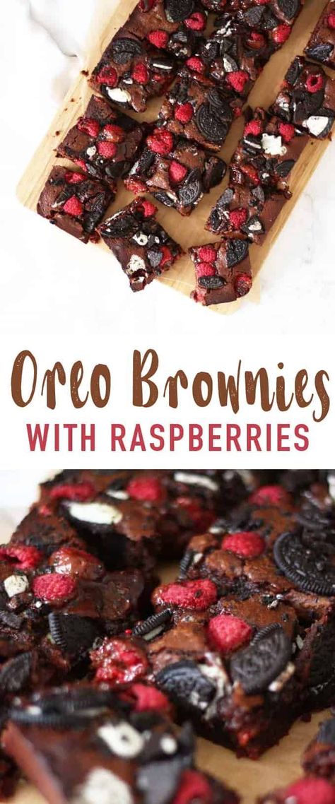 Brownies With Raspberries, Brownie Oreo, Raspberry Brownies, Resep Brownies, Resipi Kek, Gooey Brownies, Raspberry Recipes, Oreo Brownies, Oreo Dessert