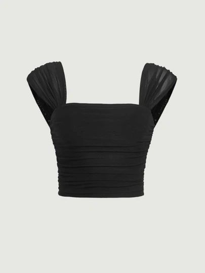 Wide Straps Top, قلادات متدلية, Slim Fit Crop Top, Hanky Hem, Top Shein, Looks Party, Tank Top Straps, Plain Dress, Neck Crop Top