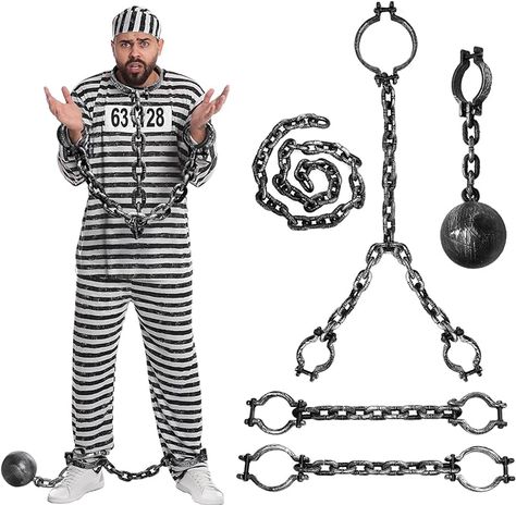 Wettarn 5 Pcs Halloween Toy Plastic Handcuffs Head Cuffed Shackles Ball and Chain Fake Chains Combination Jail Costume Props Chain Chomp for Prisoner Game Costume Props Accessories for Costume Party Chain Chomp, Hallowen Costume, Halloween Toys, Game Costumes, Trunk Or Treat, Costume Party, Toys, Halloween