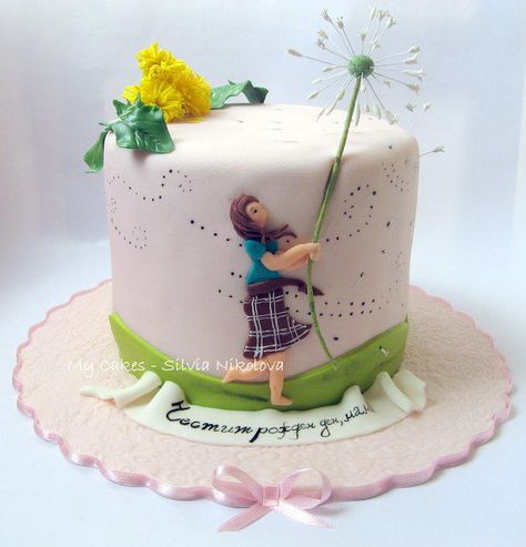 Dandelion Cake - Cake by marulka_s Dandelion Cake Design, Dandelion Cake, Novelty Cake, Birthday Things, Cake Decorating For Beginners, 3rd Birthday Cakes, Rolling Fondant, Creative Cake Decorating, Fondant Flowers