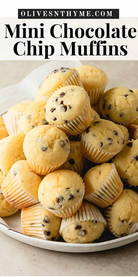 Mini Chocolate Chip Muffins Recipe Chocolate Chip Muffins Mini, Breakfast Finger Foods, Chocolate Chip Muffins Recipe, Mini Muffin Recipe, Mini Banana Muffins, Mini Chocolate Chip Muffins, Kid Lunch Ideas, Vanilla Muffins, Montana Trip