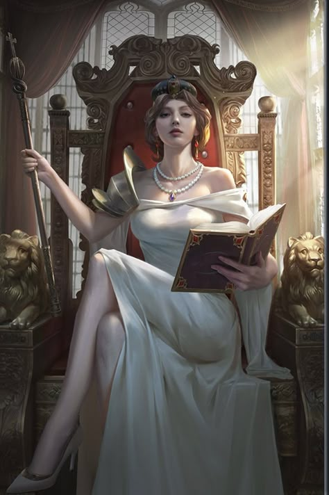 Sitting On Throne Reference Drawing, Woman Sitting On Throne Reference, 20s Illustration, Fantasy Roles, Cover Wattpad Girl, Queen Character Design, Joanna Lannister, Tarot Illustration, Animated Fashion