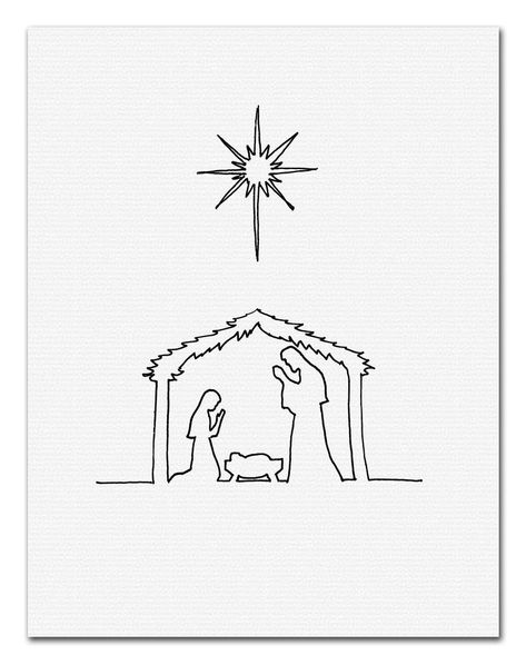 Nativity Manger Line Art Minimalist Wall Art Drawing | Etsy Nativity Drawing, Simple Nativity, Line Art Simple, Wall Art Drawing, Nativity Manger, Line Art Minimalist, Scene Drawing, Drawing Simple, Homemade Christmas Cards