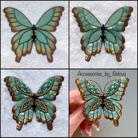 Beaded Embroidery Patterns, Embroidery And Beads, Embroidery Butterfly, Beaded Butterfly, Hand Beaded Embroidery, Diy Bead Embroidery, Brooch Diy, Diy Embroidery Patterns, Bead Embroidery Patterns