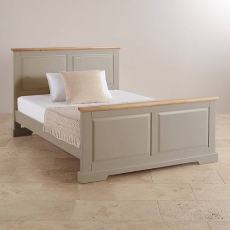 St Ives Natural Oak and Light Grey Painted 5ft King-Size Bed Painted Bed Frames, Grey Painted Furniture, Oak Furniture Land, Modern Home Office Furniture, Painted Beds, Oak Furnitureland, Bedroom Decor For Couples, Wooden Bed Design, Wood Bedroom Furniture