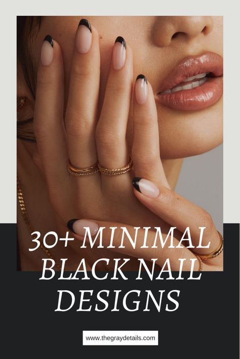 30+ Minimal Black Nail Designs Neutral Nail With Black Design, Black French Almond Nails Designs, Bridal Nails With Black, Chic Black Nail Designs, Black Line Manicure, Black Tipped French Manicure, Bridesmaids Nail Ideas Black, Neutral With Black Nails, Black Nails Elegant Classy