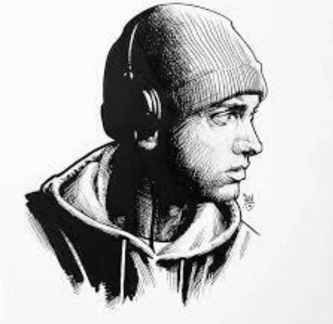 Eminem Portrait, Eminem Tattoo, Eminem Drawing, Black White Drawing, Eminem Poster, Eminem Wallpapers, Eminem Photos, Hip Hop Artwork, Istoria Artei