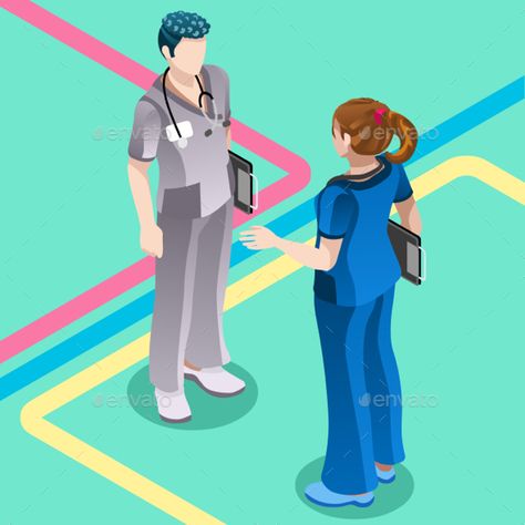 Hospital Nurse Student Talking with Doctor Vector Isometric People Person Talking, Clinic Nurse, Doctor Vector, Isometric People, Nurse Education, Nurse Student, Hospital Nurse, Nursing Education, Design Cover