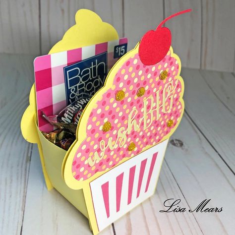 Lisa Mears on Instagram: “I needed a quick and easy way to present a birthday card and gift card at the same time so I used the Cupcake Fold-it 🧁and Box-it dies from…” Card Painting, Sizzix Cards, Cupcake Cards, Cupcake Card, Candyland Party, Birthday Sentiments, Polka Dot Paper, Cupcake Boxes, Fun Cupcakes