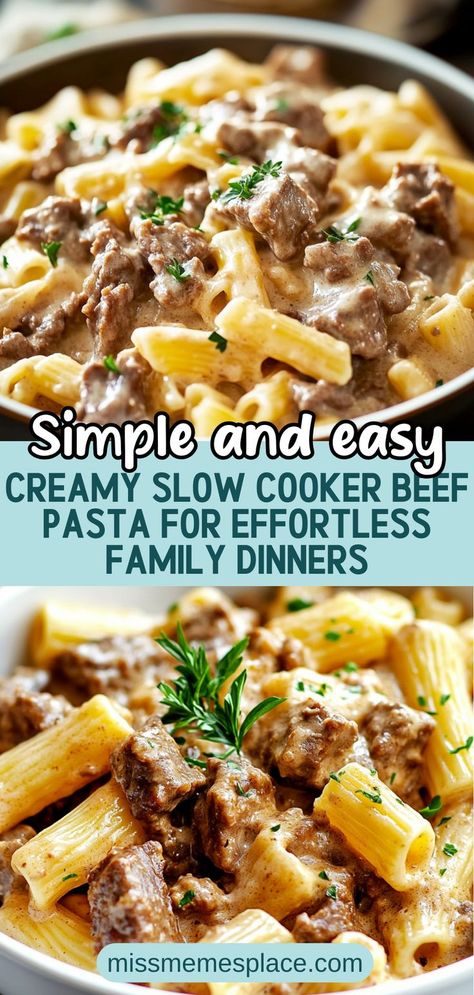 Discover the ultimate comfort food with this creamy slow cooker beef pasta recipe! Perfect for busy weeknights, this dish combines tender beef, hearty pasta, and a rich creamy sauce that will have everyone asking for seconds. Simply set it and forget it as your slow cooker transforms simple ingredients into a mouthwatering meal that’s bursting with flavor. Customize it with your favorite vegetables for an extra twist. Easy to make and hard to resist, this recipe is a must try for family dinner Crockpot Dinner Ideas Beef, Easy Slow Cooker Recipes 4 Ingredients, Easy Crockpot Recipes With Few Ingredients, Meat And Pasta Recipes, Beef Casserole Slow Cooker, Beef Macaroni, Crockpot Pasta Recipes, Beef Pasta Recipes, Crockpot Pasta