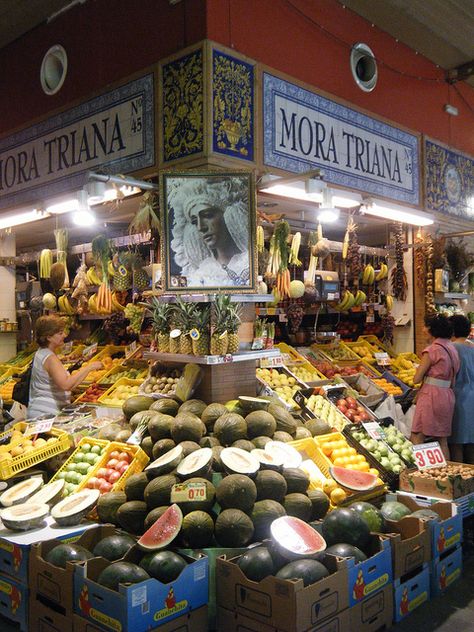 Market, Triana, Seville, Spain. Love the tile marking this space! Sevilla Spain Aesthetic, Madrid Market, Spanish Market, San Miguel Market Madrid, Best Restaurants Sevilla, Plaza De Espana Seville Spain, Top Golf Courses, Sevilla Spain, Iberian Peninsula