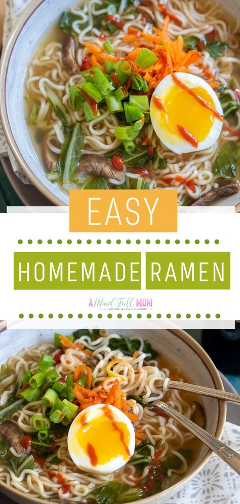 Easy Homemade Ramen, Homemade Ramen Noodles, Vegetable Ramen, Healthy Ramen, Vegetarian Ramen, Ramen Recipes Easy, Easy Healthy Meal, Easy Ramen, Ramen Recipe