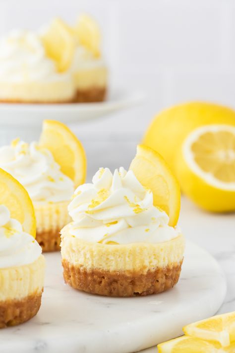 Mini Orange Cheesecake, Sunflower Desserts, Orange Cheesecake Recipes, Lemon Oreo, Lemon Cheesecakes, Christmas Nibbles, Cheesecake With Whipped Cream, Mini Lemon Cheesecakes, Christmas Casserole