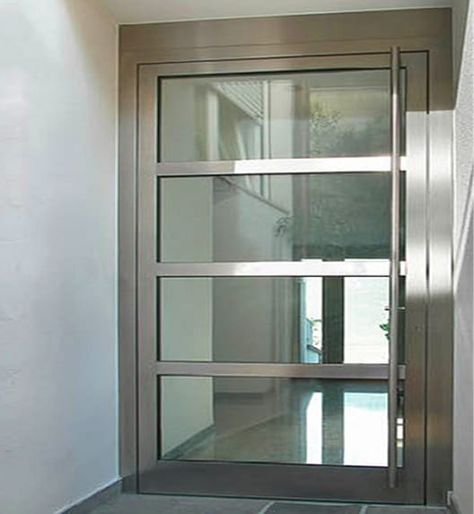 Steel Office Door Designs House Entrance Doors, Exterior Door Hardware, Modern Entrance Door, Modern Exterior Doors, Steel Door Design, Front Door Entryway, Exterior Doors With Glass, Modern Entrance, Barn Door Designs