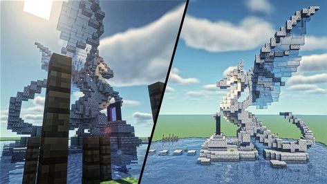 Dragon Nether Portal, Minecraft Ice Castle, Minecraft Dragon, Minecraft Portal, Nether Portal, Minecraft Statues, Portal Design, Minecraft House Plans, Minecraft Castle