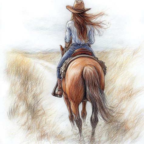 Woman On A Horse, Cowgirl Images, Horse Art Ideas, Horse Clipart, Cowgirl Pictures, Painted Horses, Art Alevel, Art Journal Cover, Cowgirl Art