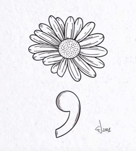 Daisy Tattoo With Semi Colon, Flower Semi Colon, I Am Enough Tattoo, Semi Colon Tattoo, Colon Tattoo, Enough Tattoo, 12 Tattoos, Shoes Closet, Semi Colon