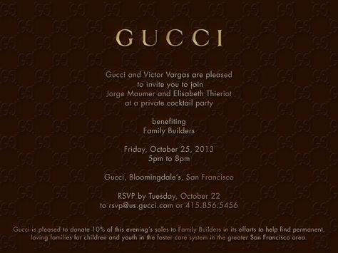 #GUCCI invite for launch party for LUXETIGERS' FASHION FUND for FAMILIES benefiting FAMILY BUILDERS! Gucci Invitation Card, Private Party Invitation, Fashion Show Invitation Card Ideas, Brand Launch Invitation, Fashion Show Invitation Card, Private Event Invitation, Gucci Invitation, Fashion Event Invitation, Business Launch Party