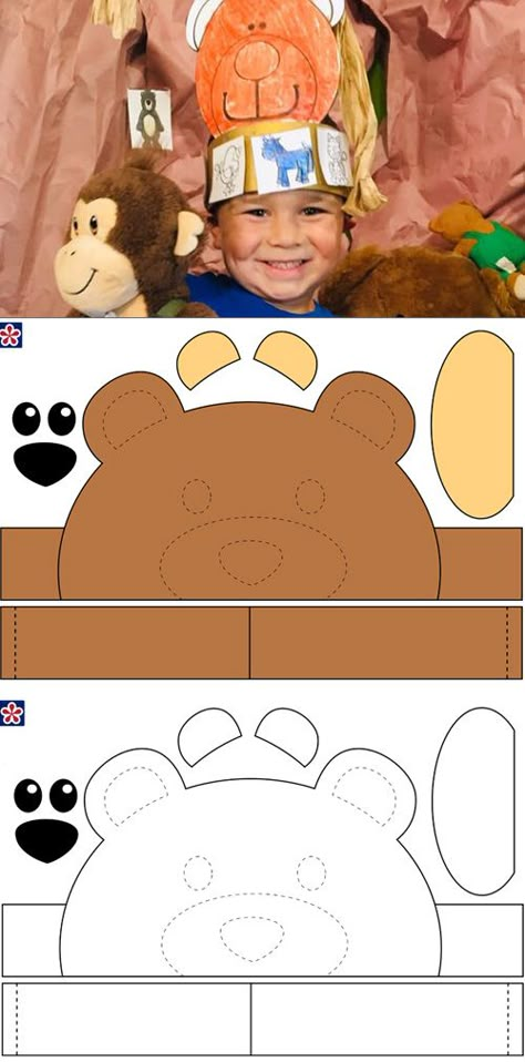 Free Printable Bear Crowns Teddy Bear Headband Craft, Brown Bear Crafts Preschool, Bear Themed Preschool Activities, Brown Bear Eric Carle Activities, Preschool Teddy Bear Crafts, Teddy Bear Activities For Kindergarten, Brown Bear Activities Preschool, Brown Bear Art Activities Preschool, Preschool Bear Craft