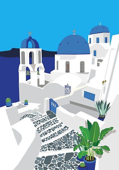 Greece Painting, 심플한 그림, Greece Art, Travel Illustration, Painting Art Projects, Vintage Travel Posters, Vintage Travel, Framed Canvas Art, Santorini