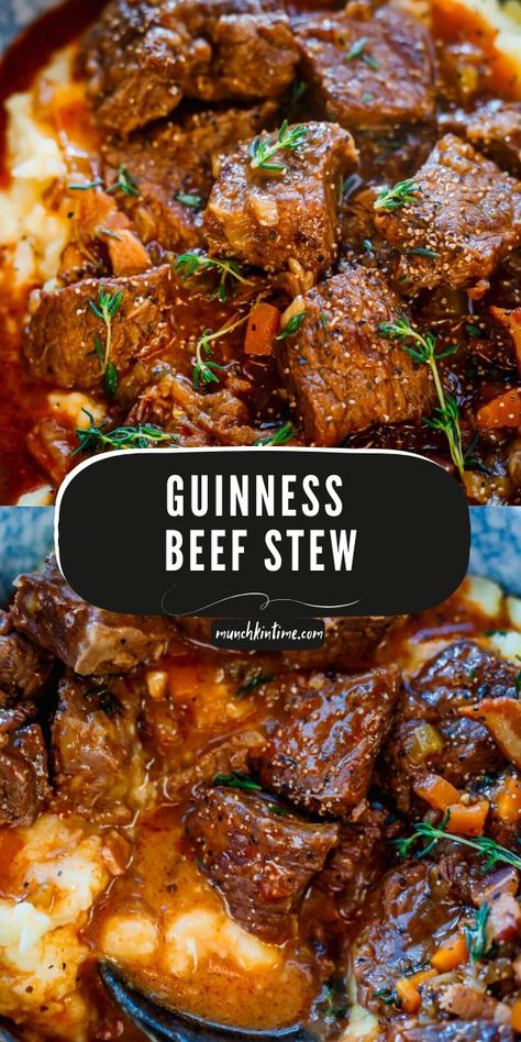 Irish Beef and Guinness Stew - Thick, hearty, and incredibly flavorful, this Guinness beef stew comes together easily in one pot. The low and slow simmering time provides incredibly tender beef infused with aromatic seasoning and the smooth robust flavor of Guinness beer. Beef And Guinness Stew, Munchkin Time, Guinness Stew, Guinness Beef Stew, Irish Beef, Guinness Beer, Tender Beef, Beef Stew, Guinness