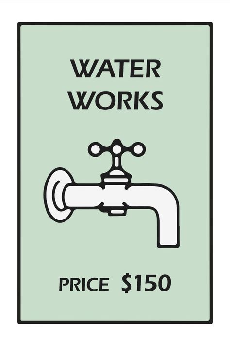 Water Works Monopoly Print, Bathroom Wall Art, Funny Bathroom Art, Water Works Sign, Bathroom Poster, Toilet Wall Art, Digital Download Toilet Wall Art, Quirky Bathroom, Funny Bathroom Art, Bathroom Posters, Print Bathroom, Wall Art Funny, Funny Bathroom Decor, Toilet Wall, Art Water