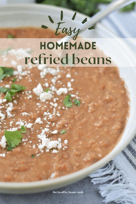 Easy Homemade Refried Beans - The Healthy Home Cook Refried Cannellini Beans, Refried Beans Stovetop, Healthy Refried Beans Recipe, Home Made Refried Beans, Homemade Refried Beans Easy, Easy Refried Beans Recipe, Healthy Refried Beans, Easy Refried Beans, Beans Recipe Healthy