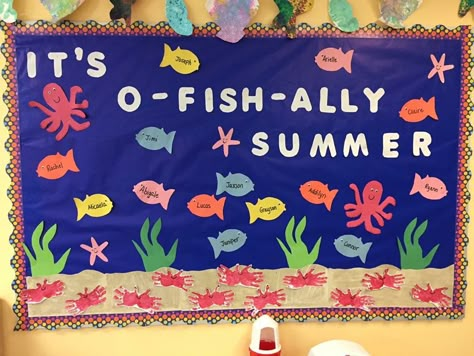 #toddler #toddlerbulletinboard #bulletinboard #classroom #bulletinboardideas #summer #fish #daycare Bulletin Board Ideas Daycare, Bulletin Board Ideas For Toddlers, Summer Bulletin Board Ideas, Daycare Bulletin Boards, Toddler Bulletin Boards, Summer Daycare, Summer Bulletin Board, Bulletin Boards Theme, Work Bulletin Boards