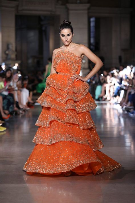 Orange Princess Aesthetic, Orange Haute Couture, Rami Kadi Couture, Orange Couture, Rami Kadi, 2019 Couture, Ballroom Dresses, American Fashion Designers, Gowns Prom