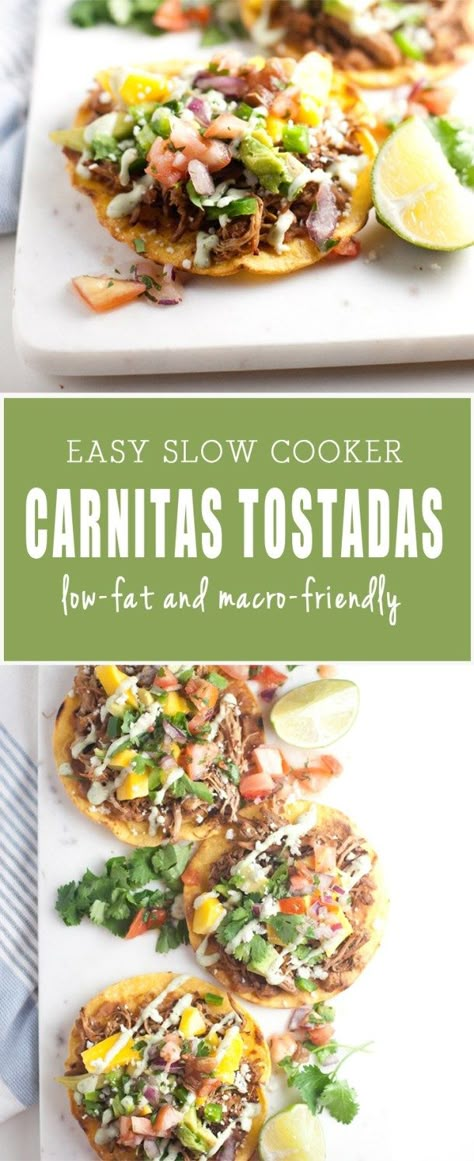 Carnitas Tostadas, Lillie Eats And Tells, Fedtforbrændende Mad, Slow Cooker Taco, Best Healthy Recipes, Slow Cooker Carnitas, Slow Cooker Salsa, Macro Nutrition, Recipes Slow Cooker