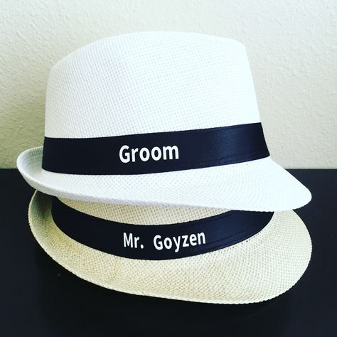 Wedding Party Hats | Personalized Fedora | Privateislandparty.com Fedora Hat Style, The Gangster, Party Font, Island Party, Cuban Style, Cool Hat, Two Guys, Bachelor Parties, Wedding Hashtag