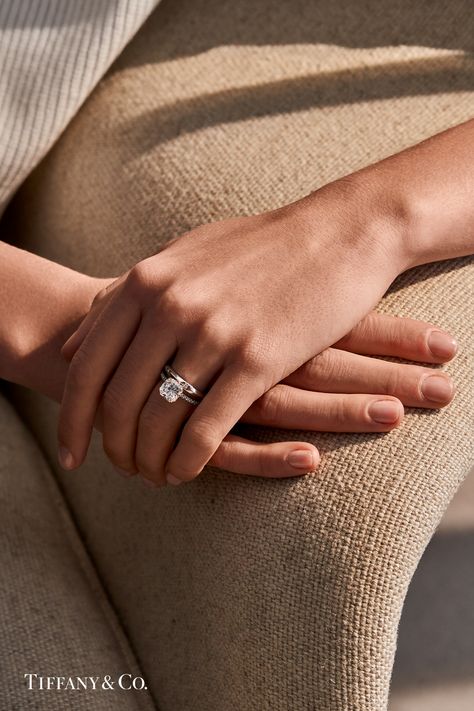 To have and to hold. Architectural in design and discreetly hallmarked with a T-shaped detail in the setting, the Tiffany True® engagement ring shines like no other. #Tiffany #TiffanyEngagementRings #TiffanyDiamonds #TiffanyTrue #Sustainability #ResponsiblySourced #DiamondEngagementRing #DiamondRing #SolitaireDiamond #PlatinumBand Tiffany True, Tiffany Engagement Rings, Tiffany Wedding Rings, Tiffany Engagement, Tiffany Engagement Ring, Buff Nails, Tiffany And Co Jewelry, Creative Jewelry Photography, To Have And To Hold