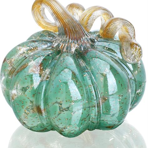 QFkris 5" Blown Glass Pumpkin Figurines Collectibles Halloween Fall Pumpkins for Decorating Crystal Pumpkins Paperweight Blue Fall Decor, Art Glass Pumpkin, Pumpkin Table Decorations, Green Pumpkin, Thanksgiving Centerpieces, Glass Pumpkins, Decor Figurines, Halloween Fall, Fall Harvest