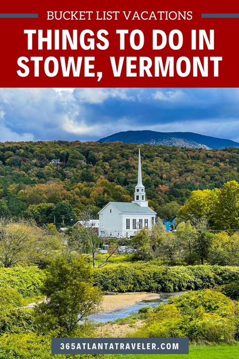 Vermont is a state that finds itself on several travel bucket lists. Whether it’s a leaf peeper hoping to catch the state’s trees in all their famously colorful glory, or a skier looking to hit some of the best slopes in the country, Vermont has plenty to offer and Stowe is a favorite town for it all. New England In The Fall, England In The Fall, Vermont Travel, Buttermilk Falls, Stowe Vt, Nature Destinations, Stowe Vermont, Bucket List Vacations, Vacation Locations