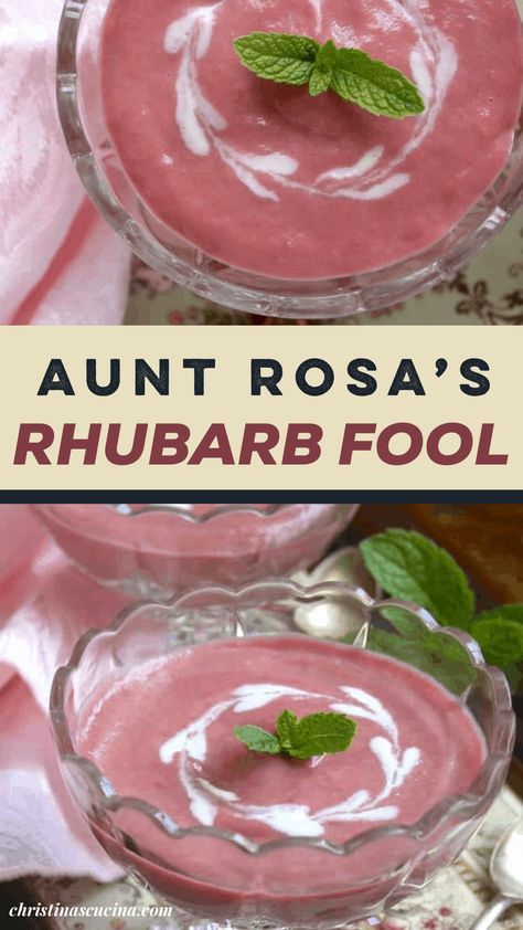 Rhubarb Sorbet Recipe, Rhubarb Pudding Dessert, Rhubarb Fool Recipe, Rhubarb Drink Recipes, Rhubarb Drinks Cocktails, Magic Rhubarb Pudding Cake, Rhubarb Fool, Rhubarb Shrub Recipe, Rhubarb Tea