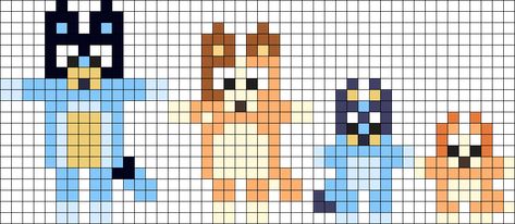 The Heelers (Bluey) Perler Bead Pattern | Bead Sprites | Characters Fuse Bead Patterns Fuse Beads Ideas Bluey, Bluey Patterns, Bluey Bead Pattern, Bluey Bingo Perler Beads, Bluey Cartoon Pixel Art, Pearled Bead Patterns, Bluey Kandi Pattern, Bluey Perler Bead Patterns, Bluey Perler Beads