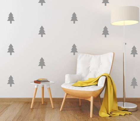 Tree Decals For Nursery, Forest Wall Decals Nursery, Painted Trees On The Wall Nursery, Tree Painting Nursery, Simple Woodsy Nursery, Simple Accent Wall Nursery, Forest Themed Nursery Wallpaper, Woodland Trees Nursery, Gender Neutral Forest Nursery